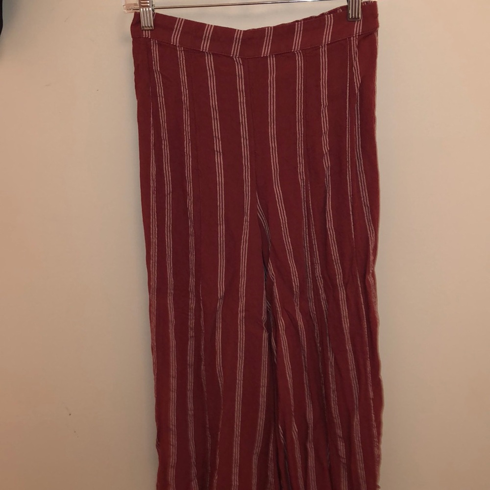 reddish- pinkish striped wide leg wavy pants